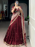 Charming Maroon Embroidered Silk Festive Wear Lehenga Choli