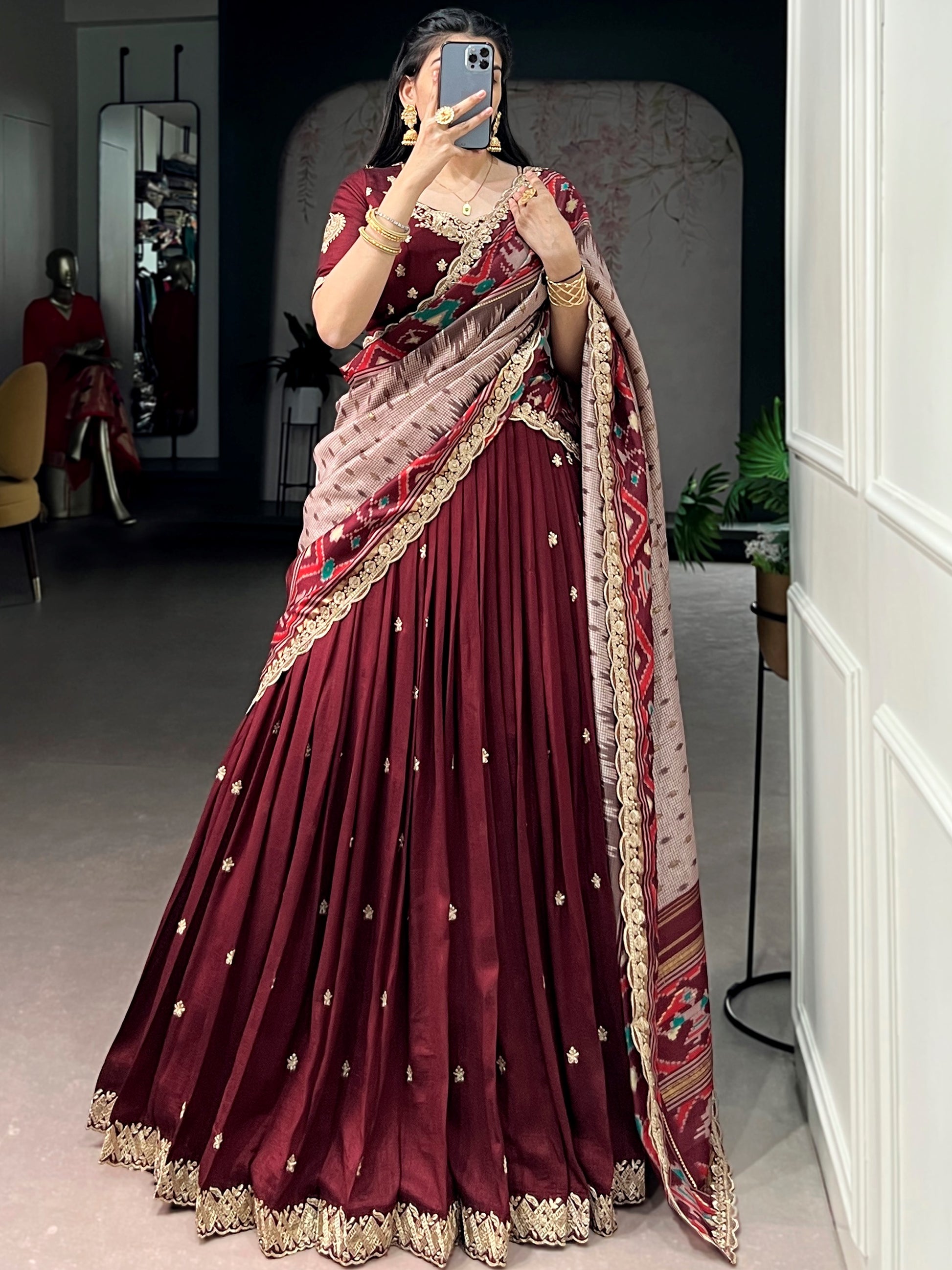 Charming Maroon Embroidered Silk Festive Wear Lehenga Choli