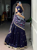 Captivating Navy Blue Threadwork Silk Function Wear Lehenga Choli