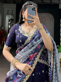 Captivating Navy Blue Threadwork Silk Function Wear Lehenga Choli