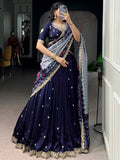 Captivating Navy Blue Threadwork Silk Function Wear Lehenga Choli