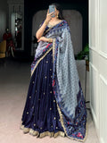 Captivating Navy Blue Threadwork Silk Function Wear Lehenga Choli
