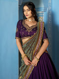 Elegant Purple Sequins Silk Wedding Wear Lehenga Choli With Dupatta