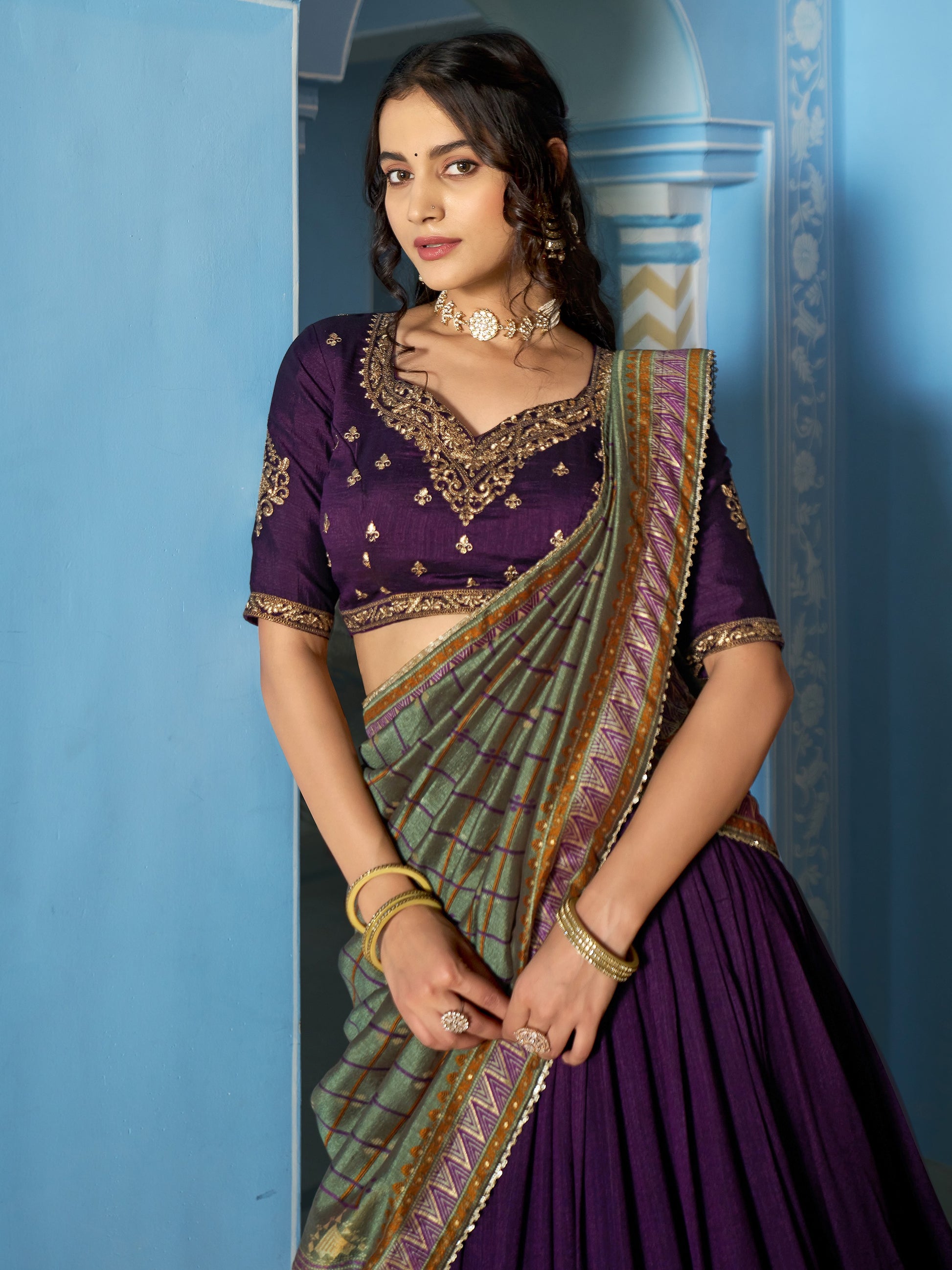 Elegant Purple Sequins Silk Wedding Wear Lehenga Choli With Dupatta