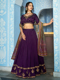 Elegant Purple Sequins Silk Wedding Wear Lehenga Choli With Dupatta