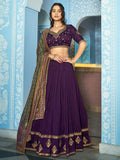 Elegant Purple Sequins Silk Wedding Wear Lehenga Choli With Dupatta