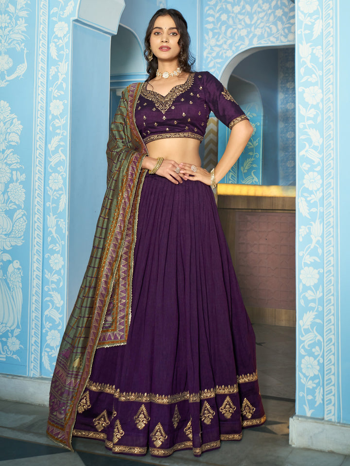 Elegant Purple Sequins Silk Wedding Wear Lehenga Choli With Dupatta