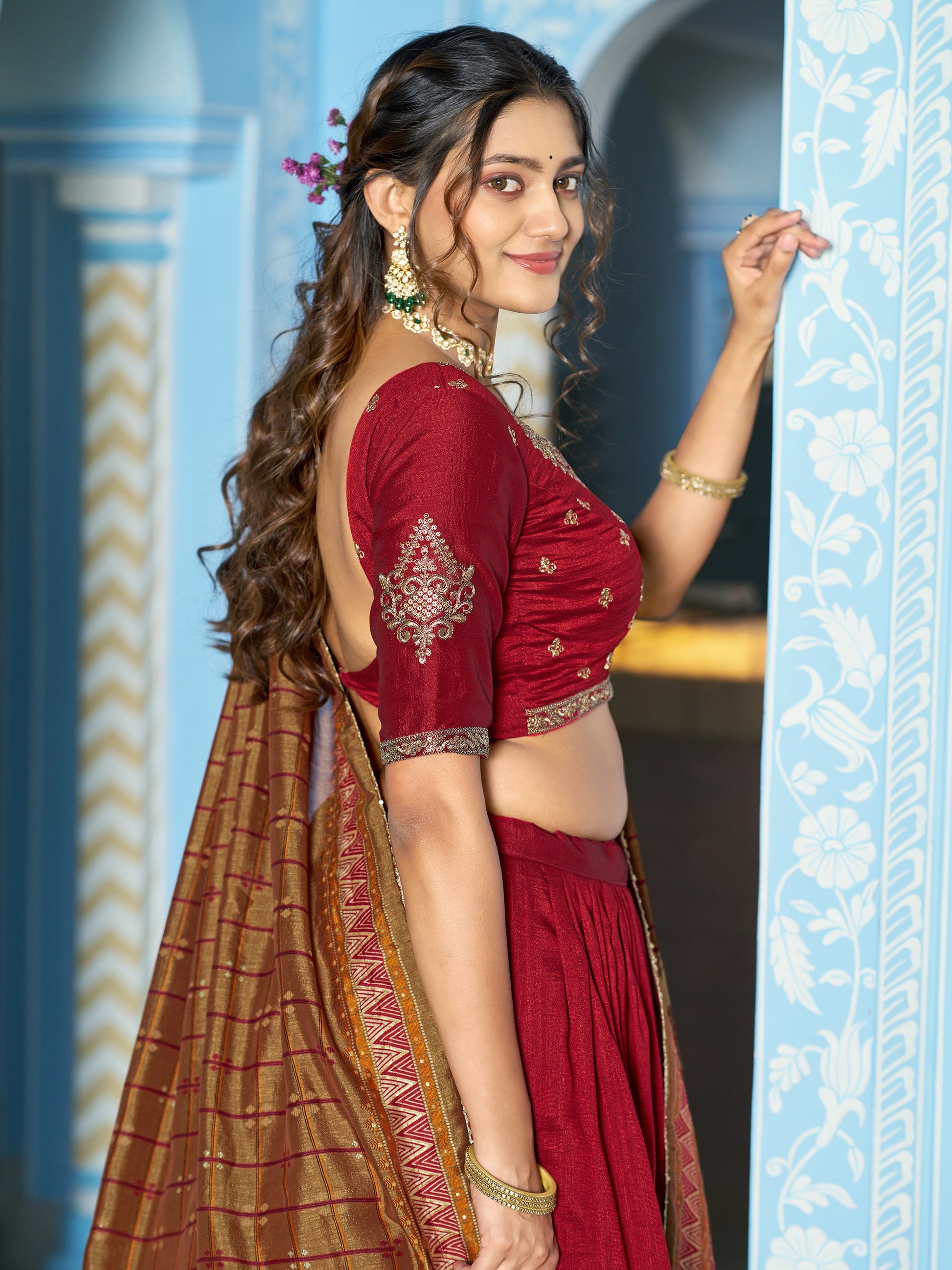 Adorable Maroon Embroidered Silk Festivals Wear Lehenga Choli With Dupatta