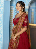 Adorable Maroon Embroidered Silk Festivals Wear Lehenga Choli With Dupatta