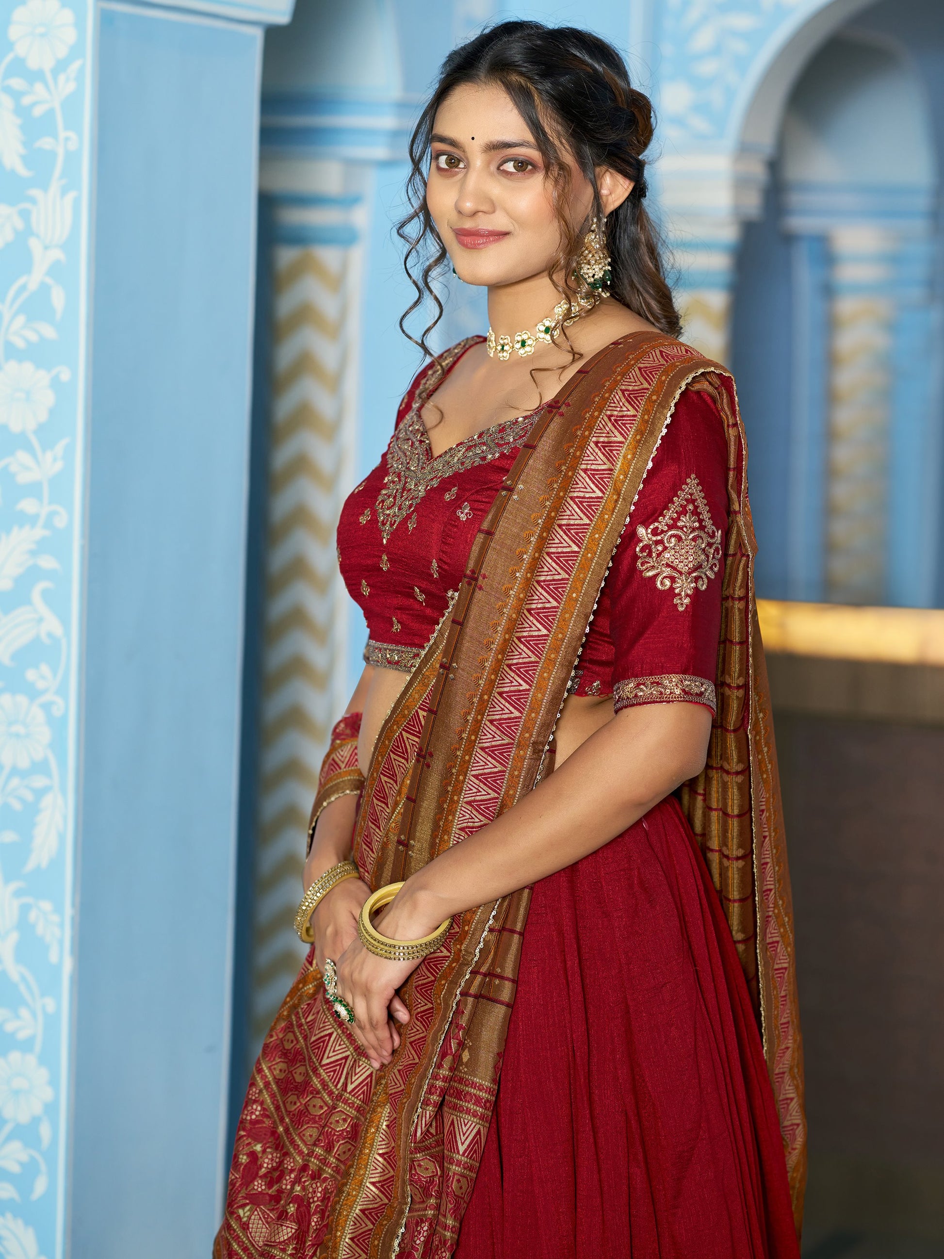 Adorable Maroon Embroidered Silk Festivals Wear Lehenga Choli With Dupatta