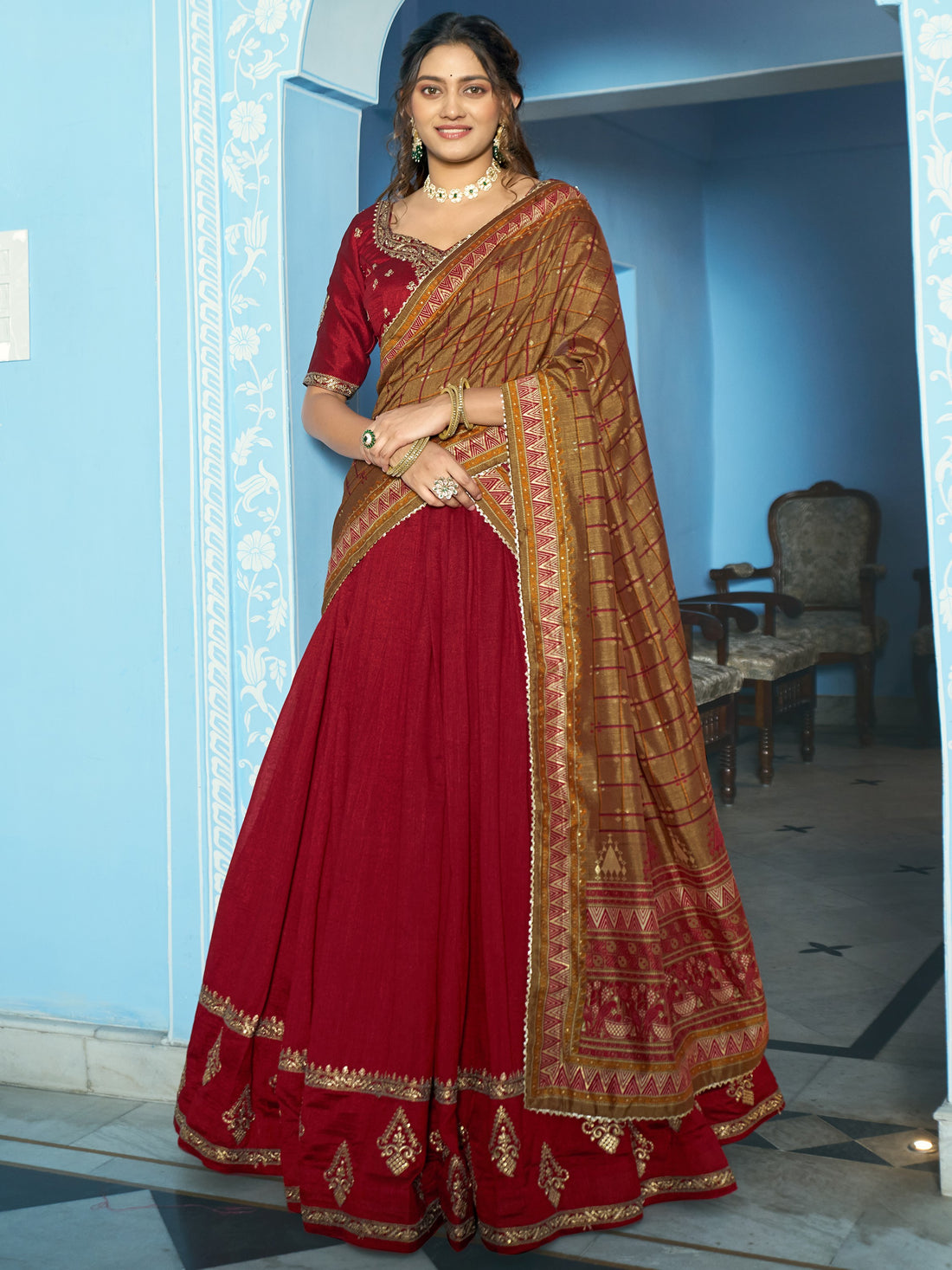 Adorable Maroon Embroidered Silk Festivals Wear Lehenga Choli With Dupatta