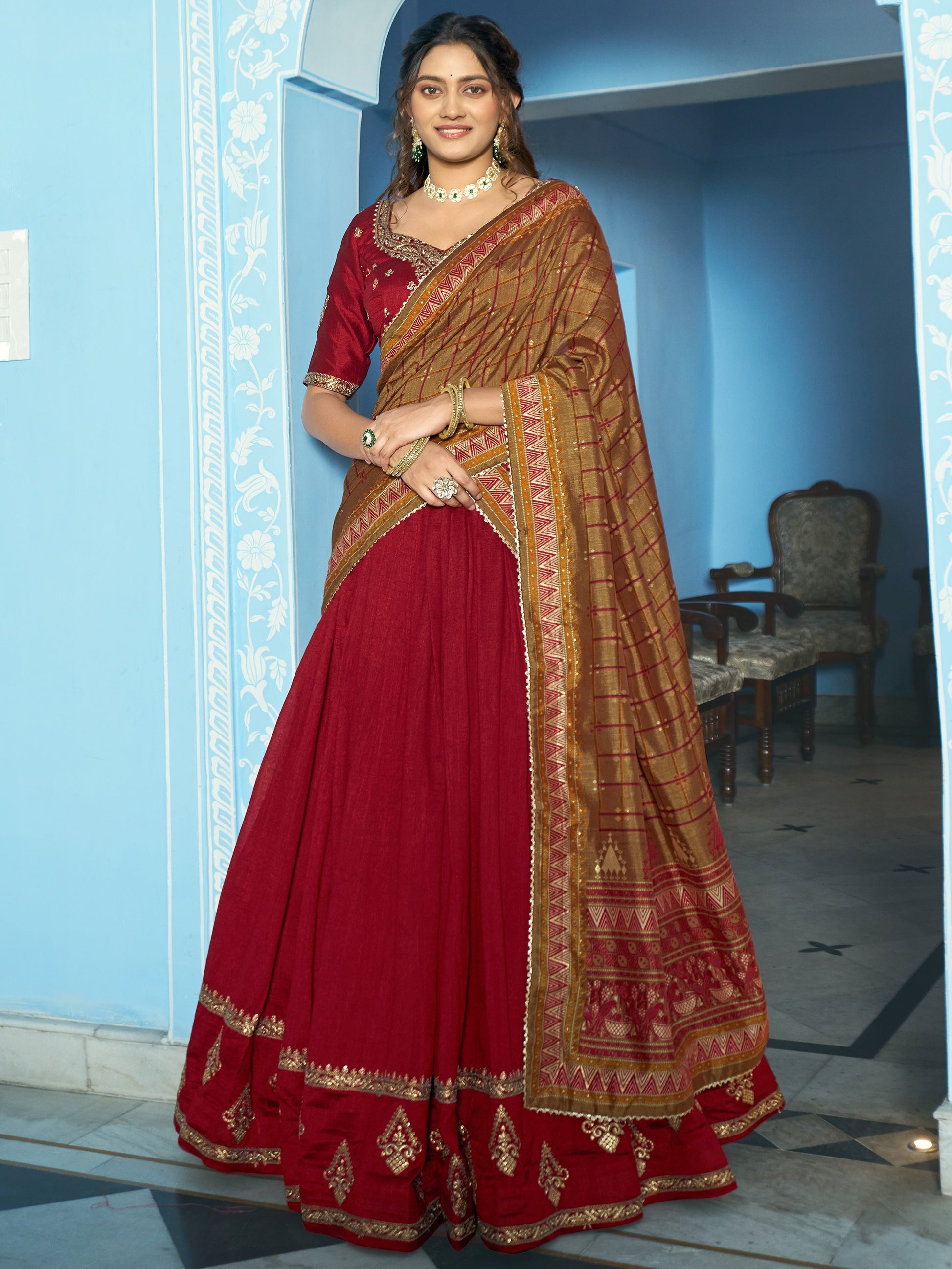 Adorable Maroon Embroidered Silk Festivals Wear Lehenga Choli With Dupatta