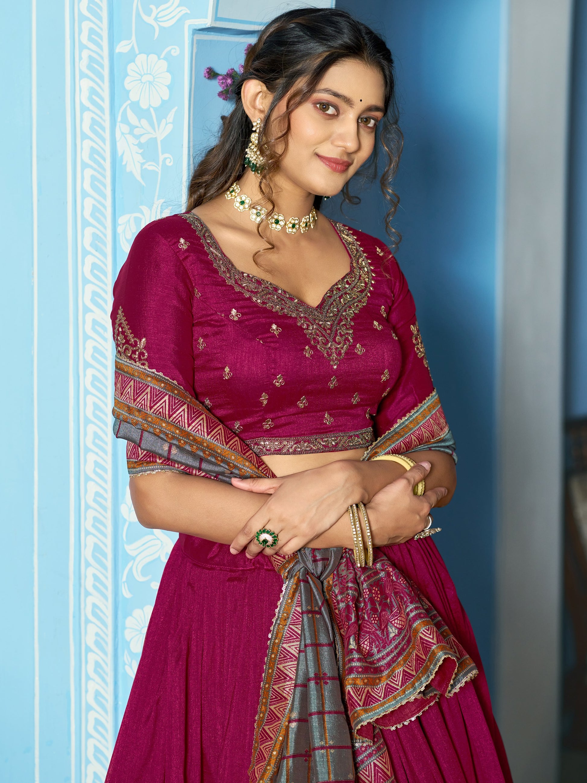 Stylish Rani Pink Sequins Silk Festivals Wear Lehenga Choli With Dupatta