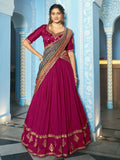 Stylish Rani Pink Sequins Silk Festivals Wear Lehenga Choli With Dupatta
