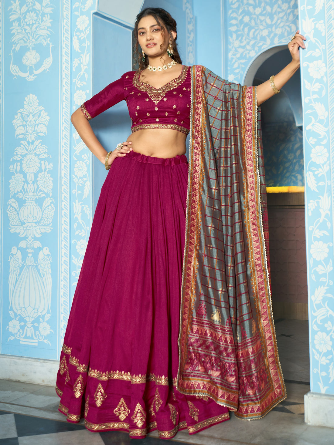 Stylish Rani Pink Sequins Silk Festivals Wear Lehenga Choli With Dupatta