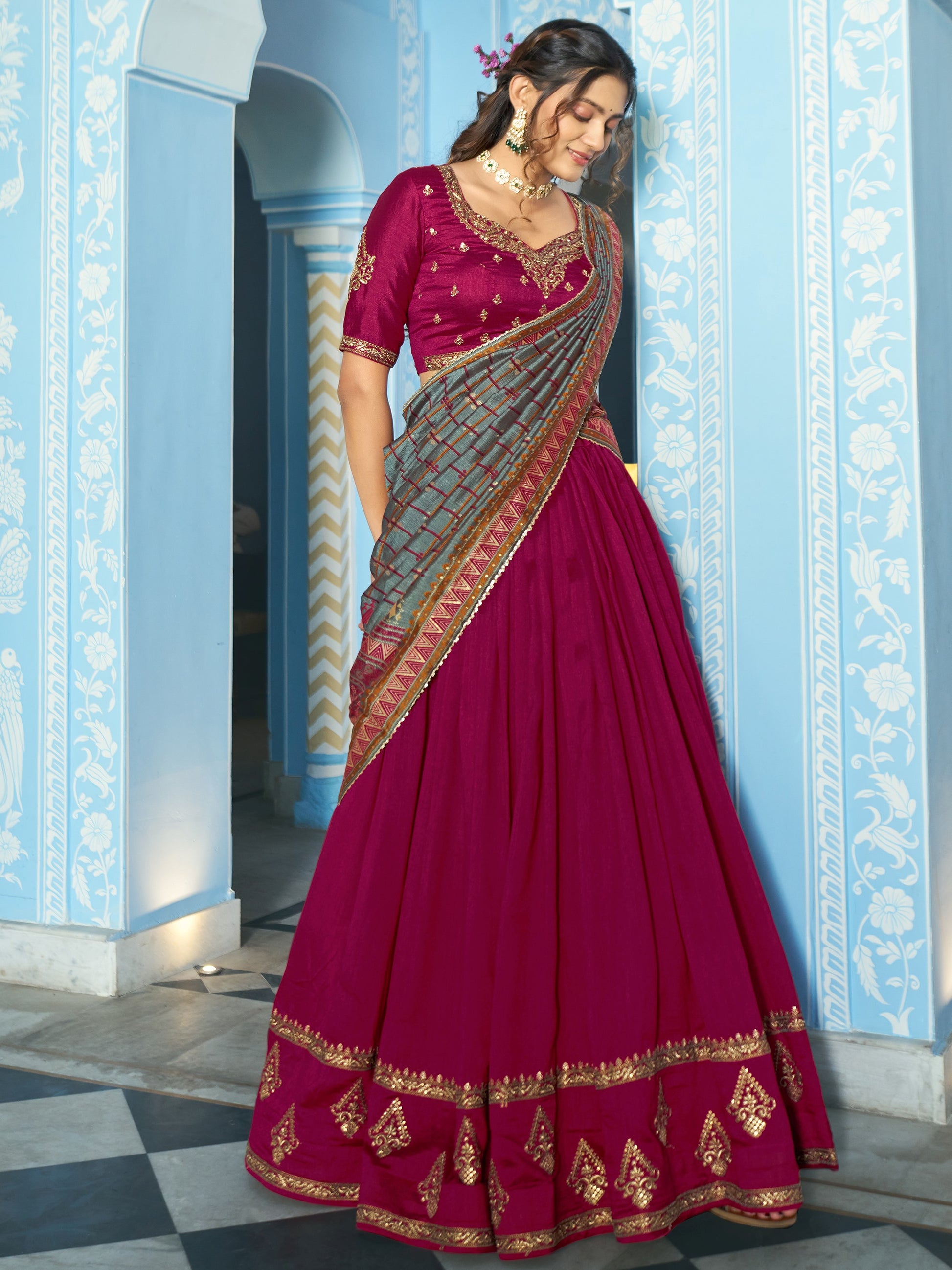 Stylish Rani Pink Sequins Silk Festivals Wear Lehenga Choli With Dupatta