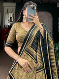 Charming Golden Kalamkari Printed Silk Traditional Half Saree Lehenga