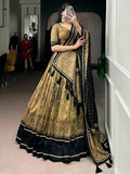 Charming Golden Kalamkari Printed Silk Traditional Half Saree Lehenga