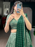 Lavish Green Kalamkari Printed Silk Traditional Half Saree Lehenga