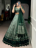 Lavish Green Kalamkari Printed Silk Traditional Half Saree Lehenga