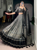 Sparkling Grey Kalamkari Printed Silk Festival Wear Half Saree Lehenga