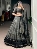 Sparkling Grey Kalamkari Printed Silk Festival Wear Half Saree Lehenga