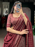 Rich Maroon Kalamkari Printed Silk Event Wear Half Saree Lehenga