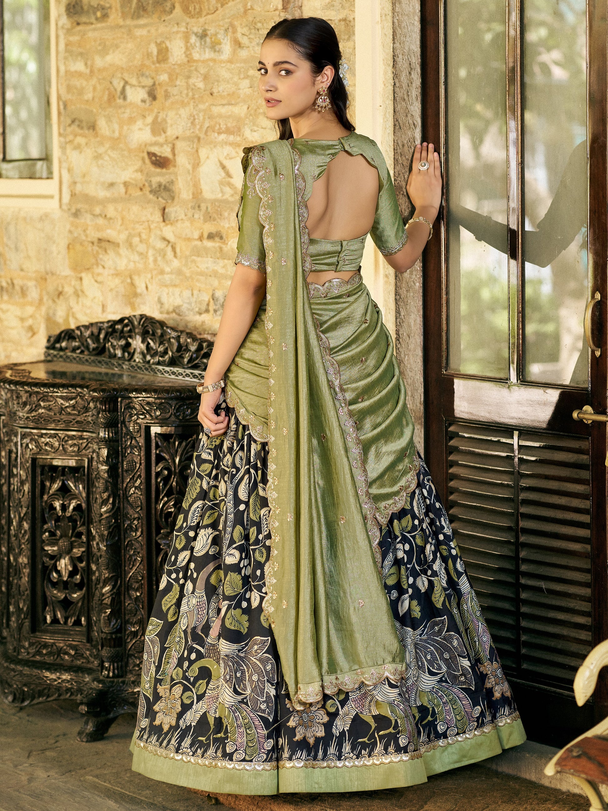 Stunning Black Kalamkari Silk Wedding Wear Lehenga Choli With Dupatta