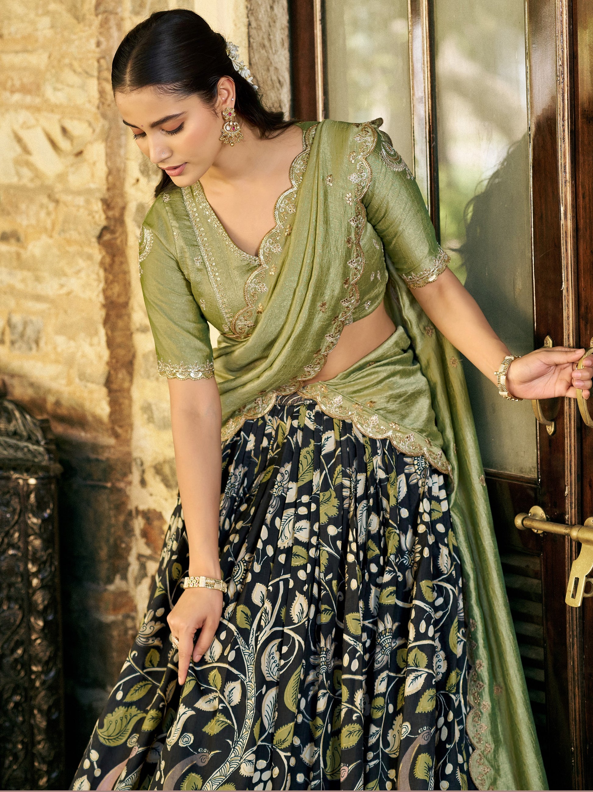 Stunning Black Kalamkari Silk Wedding Wear Lehenga Choli With Dupatta