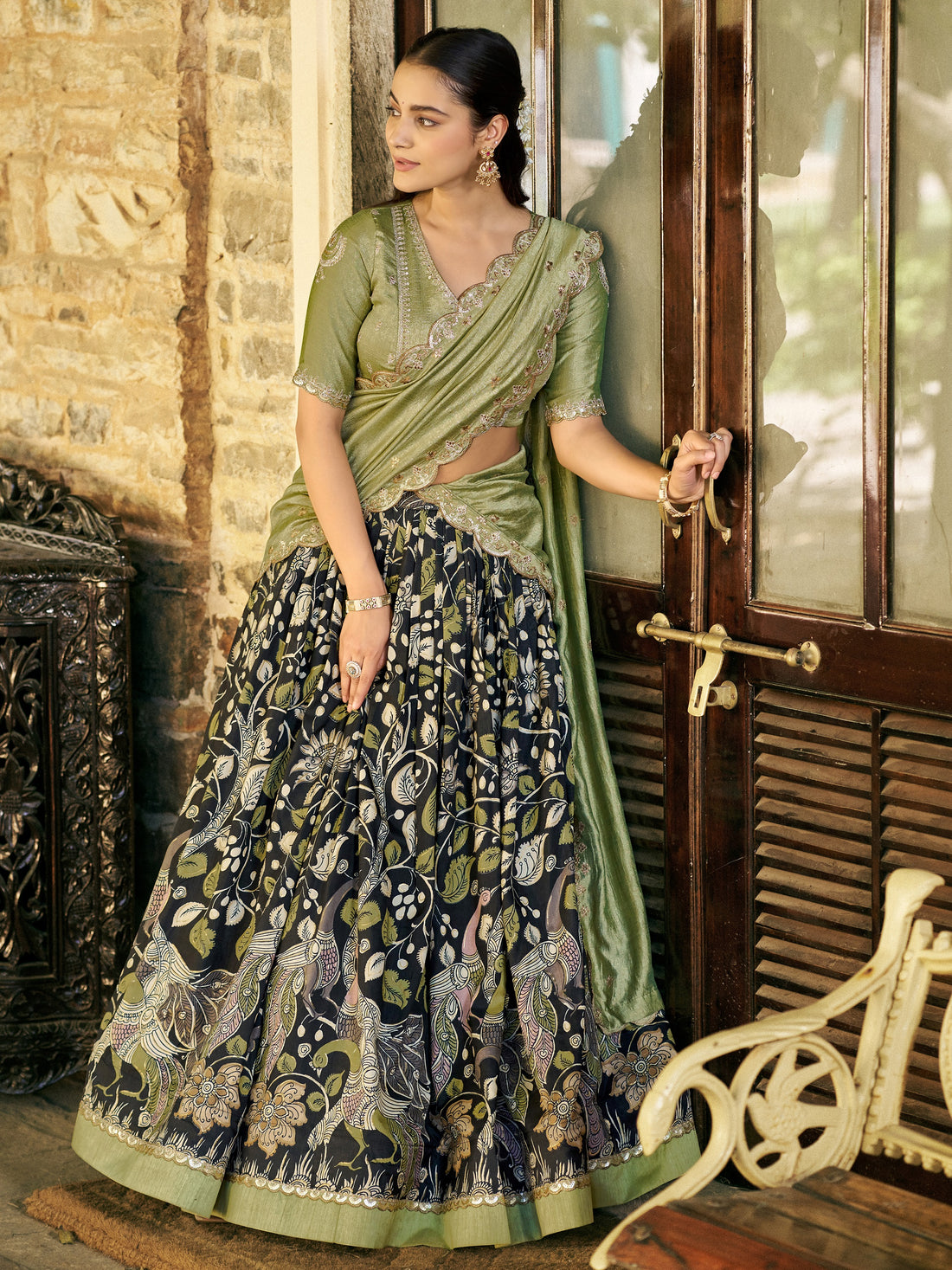 Stunning Black Kalamkari Silk Wedding Wear Lehenga Choli With Dupatta