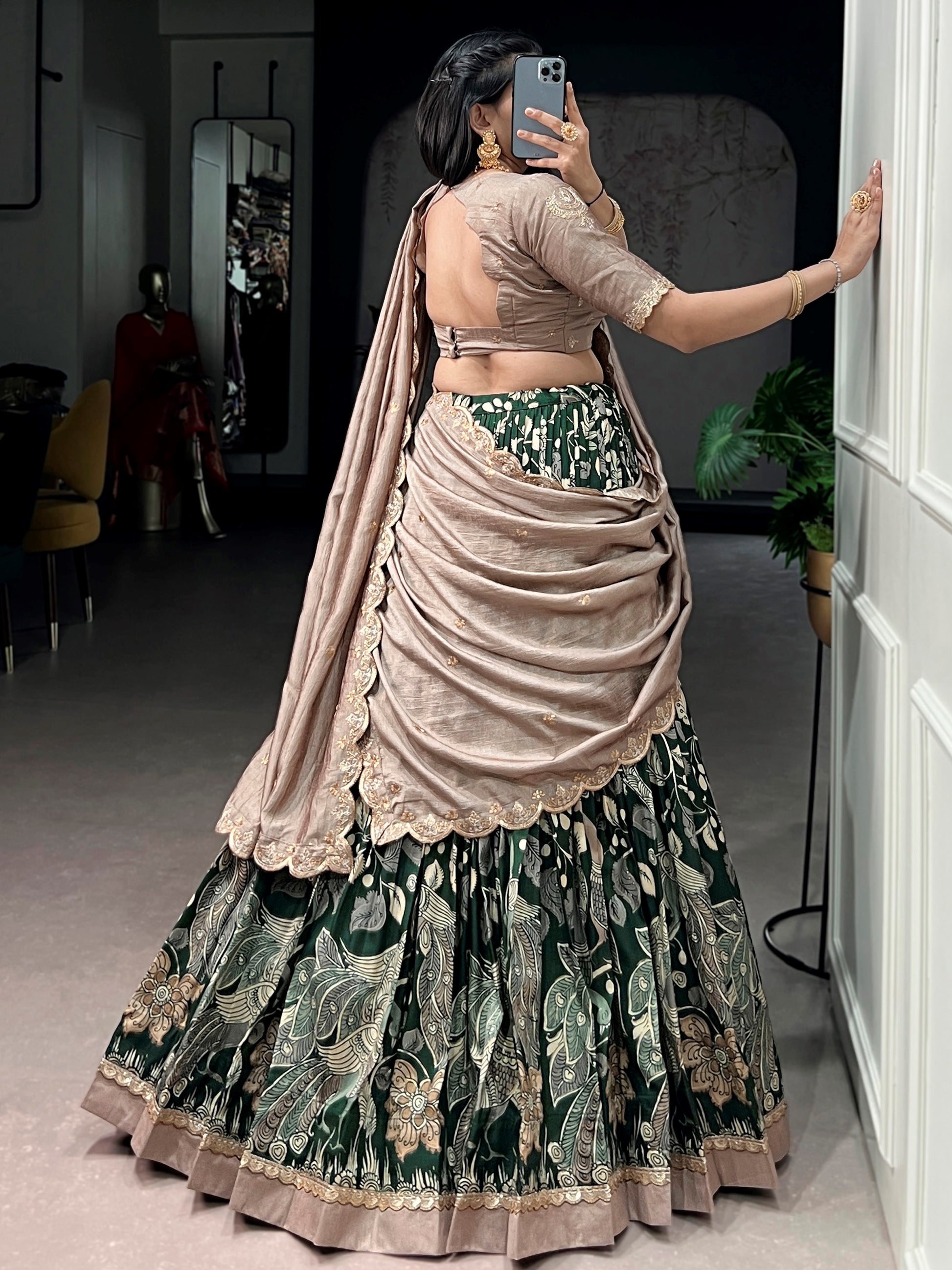 Outstanding Green Kalamkari Silk Wedding Wear Lehenga Choli
