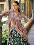 Glowing Dark Green Floral Printed Silk Function  Wear Lehenga Choli With Dupatta
