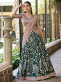 Glowing Dark Green Floral Printed Silk Function  Wear Lehenga Choli With Dupatta