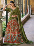 Precious Rust Orange Kalamkari printed Silk Wedding Wear Lehenga Choli With Dupatta