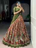 Glamorous Rust Orange Kalamkari Silk Festival Wear Lehenga Choli