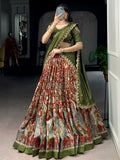 Glamorous Rust Orange Kalamkari Silk Festival Wear Lehenga Choli