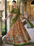 Precious Rust Orange Kalamkari printed Silk Wedding Wear Lehenga Choli With Dupatta