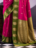 Outstanding Pink Zari Weaving Silk Wedding Wear Saree With Blouse