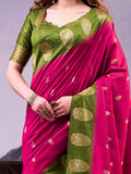 Outstanding Pink Zari Weaving Silk Wedding Wear Saree With Blouse