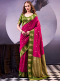 Outstanding Pink Zari Weaving Silk Wedding Wear Saree With Blouse