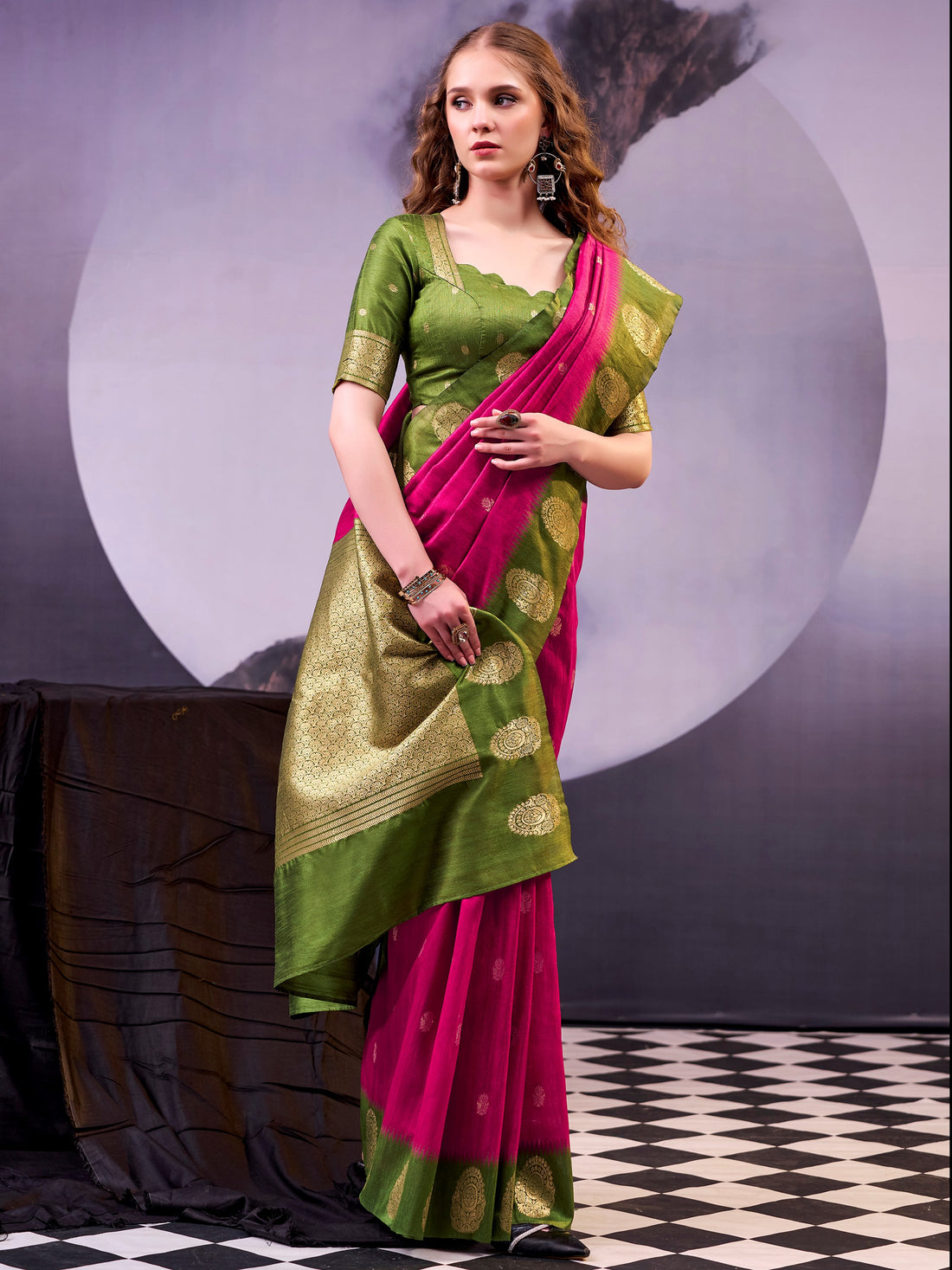 Outstanding Pink  Zari Weaving Cotton Wedding Wear Saree With Blouse