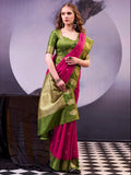 Outstanding Pink Zari Weaving Silk Wedding Wear Saree With Blouse
