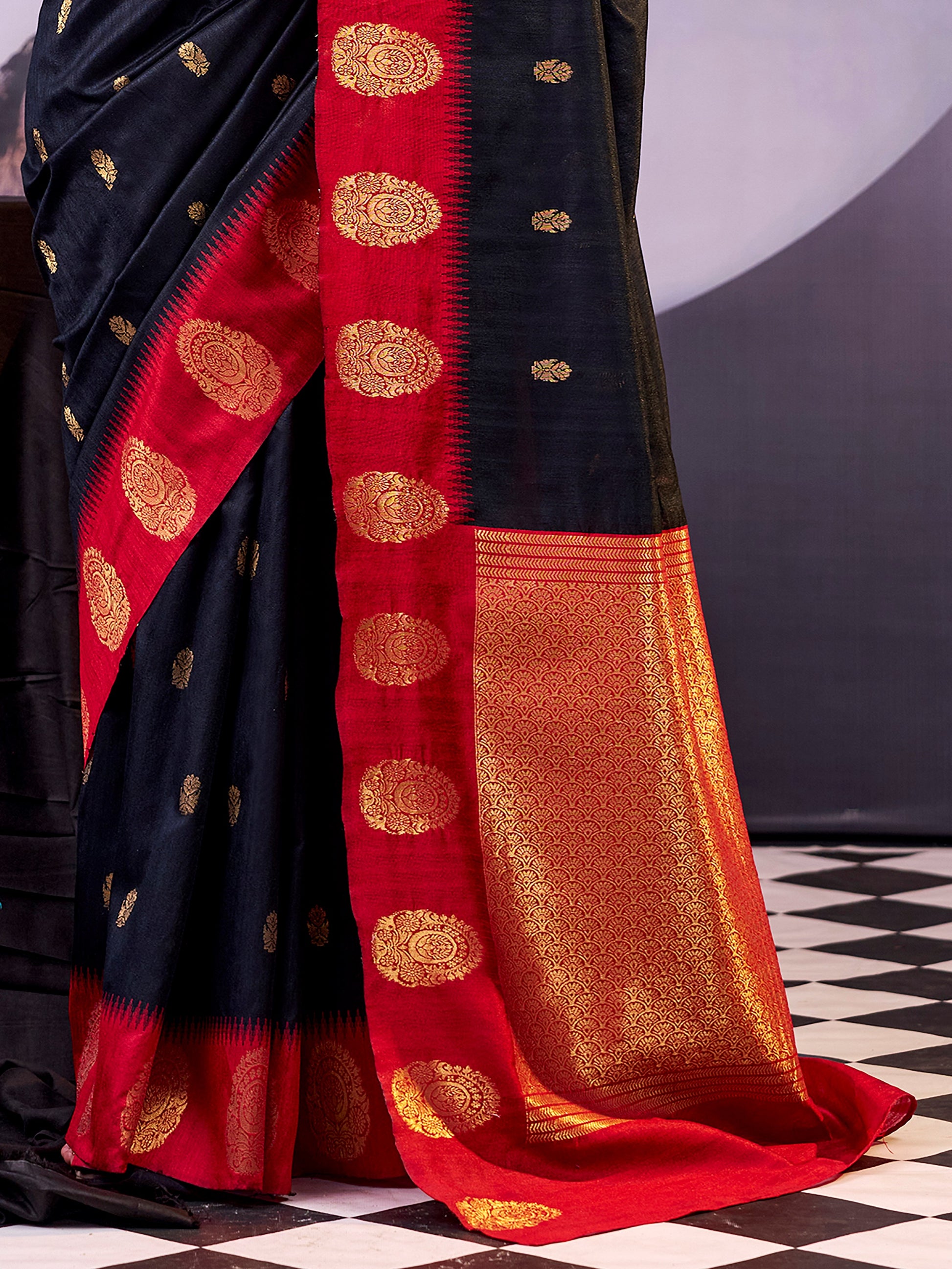Fashionable Black Zari Weaving Silk Festive Wear Saree With Blouse