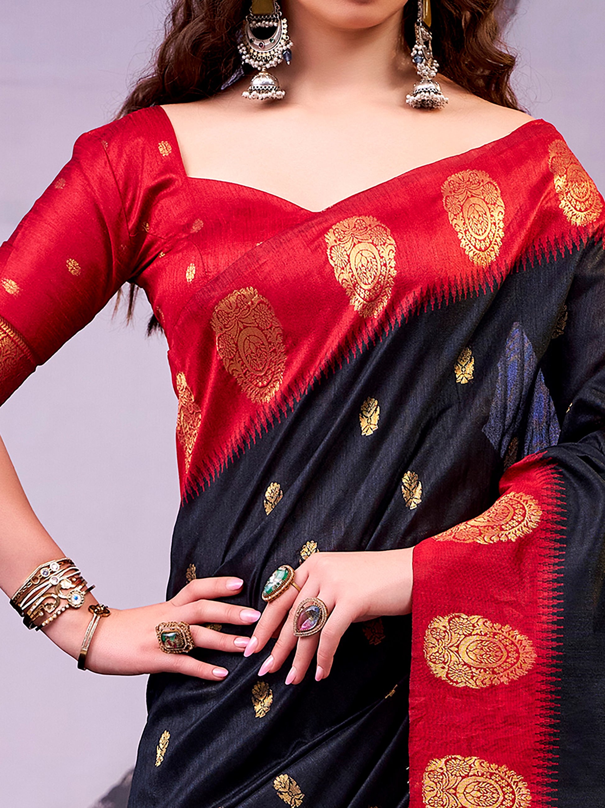 Fashionable Black Zari Weaving Silk Festive Wear Saree With Blouse