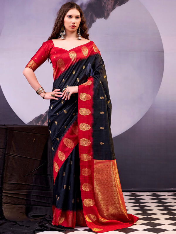 Fashionable Black Zari Weaving Silk Festive Wear Saree With Blouse