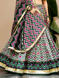 Heritage Green Ikat Print Silk Festival Wear Lehenga Choli