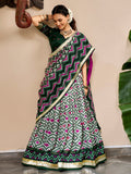 Heritage Green Ikat Print Silk Festival Wear Lehenga Choli