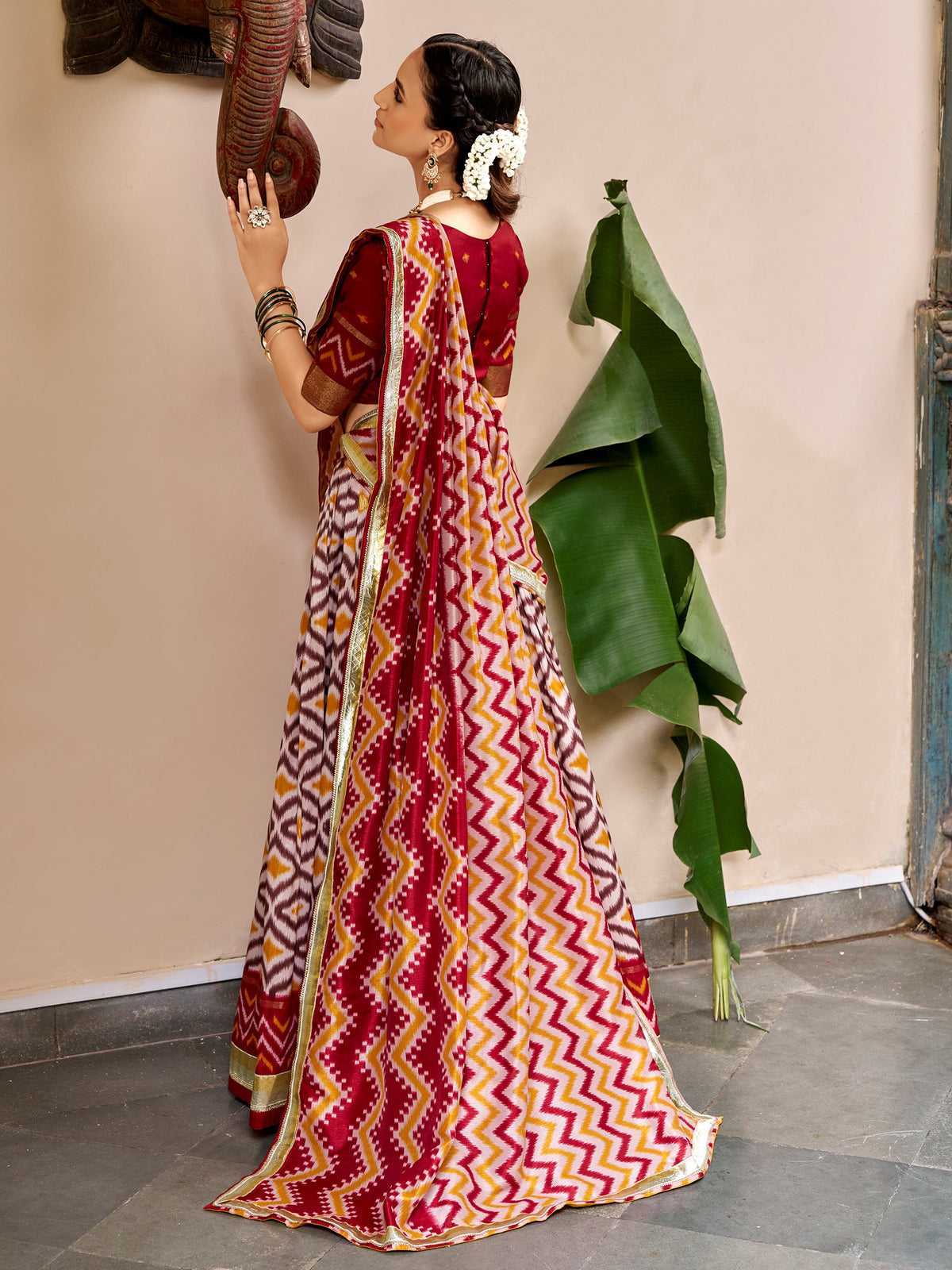 Classic Maroon Ikat Print Silk Festival Wear Lehenga Choli