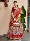 Classic Maroon Ikat Print Silk Festival Wear Lehenga Choli