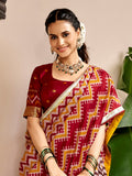 Classic Maroon Ikat Print Silk Festival Wear Lehenga Choli